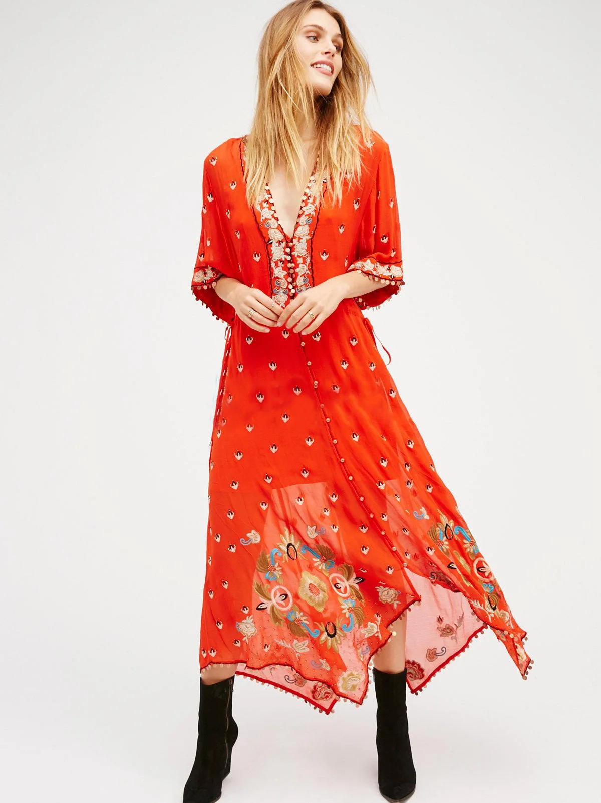 

2019 famous brand dress V-neck boho sequined embroidery maxi dress elegant transparent voile long dress cute dress vestidos