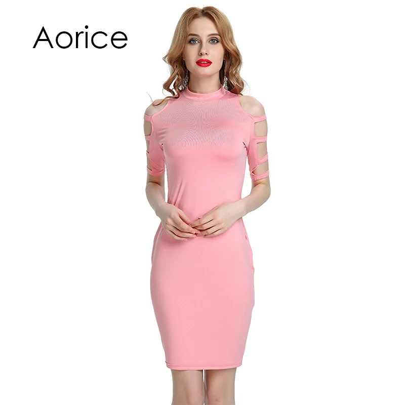 JL014 2018 Summer Fashion Aliexpress explosion Bandage Dress Pink Short Sleeved collar