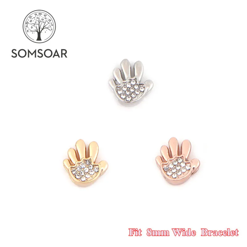

Somsoar Jewelry Crystal Hand Slide Charms fit 8mm Wide Leather Wrap Bracelet Mesh Bracelet fit Toddler/Women/man 10pcs/lot