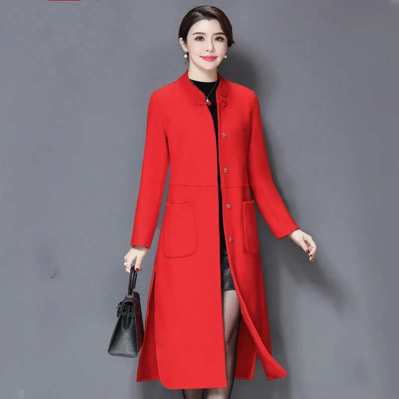 

High Quality Free Shipping Women Work Wear Fashion Long Coat Slim Wool Plus Size Clothes Mid Old Age Women Clothing Mother