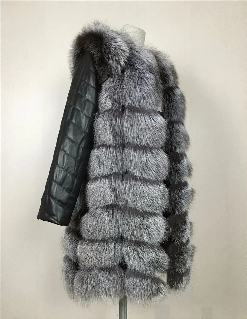 LIYAFUR стиль Съемная реального пояса из натуральной кожи рукавом Silver Fox Мех животных зимнее длинное пальто куртка для женщин Жиле