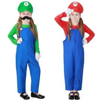

New Halloween Girls Mario Louis Brothers Children Kids Clothing Halloween Costume Gloves and Beard Game Uniform L1872718