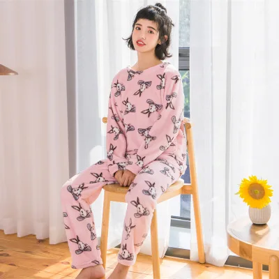 Весна/зима, повседневная женская пижама, набор, рисунок кота, вышивка, домашняя одежда для сна, теплая Сексуальная фланелевая, модная женская пижама - Цвет: Color 16