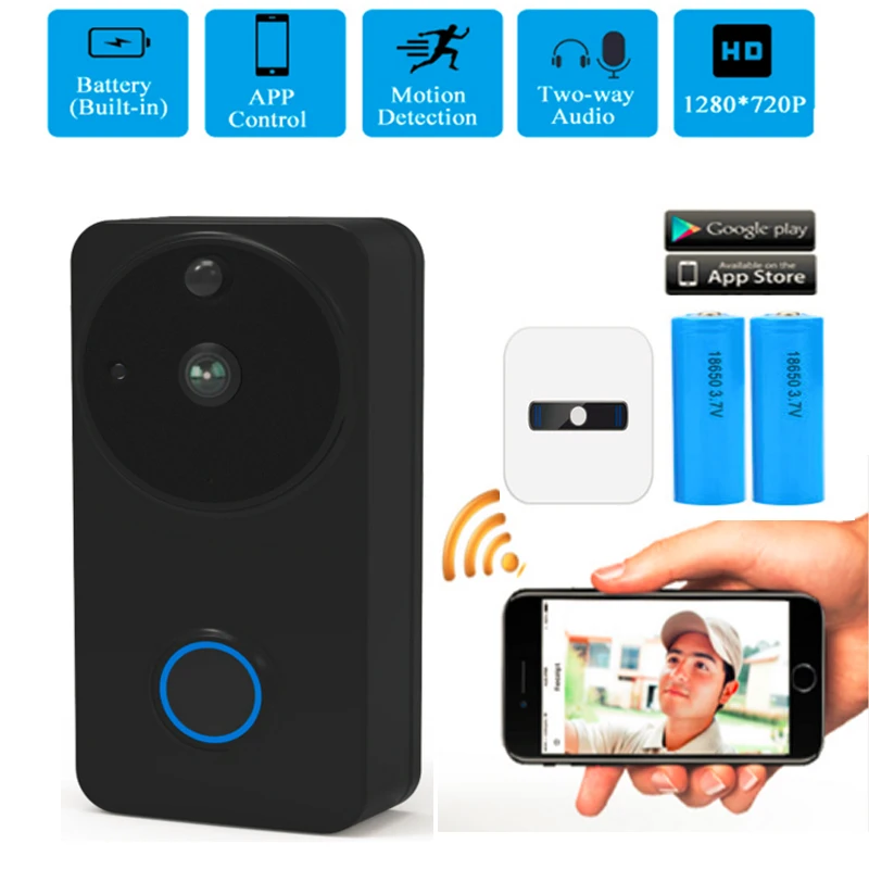 

IP Video Intercom Video Doorbell Wireless WiFi Door Bell Ring Monitor Alarm Door Phone 720p PIR IP Camera Battery two-way Audio