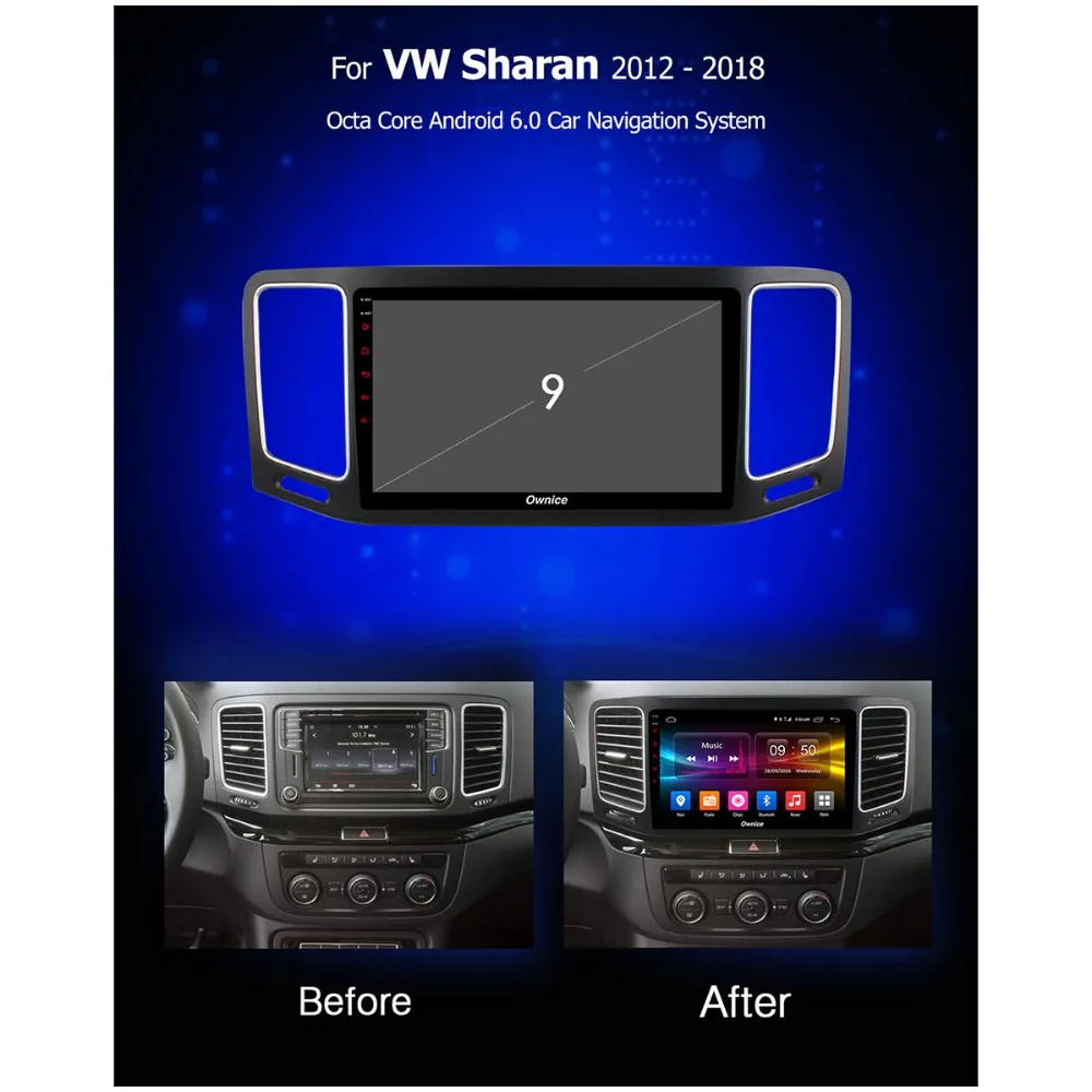 Cheap 9" IPS 2.5DAndroid 9.0 Octa Core 4G RAM+32G ROM Car DVD Player For Volkswagen VW Sharan 2012-2018 DSP CarPlay GPS Radio TPMS DAB 1