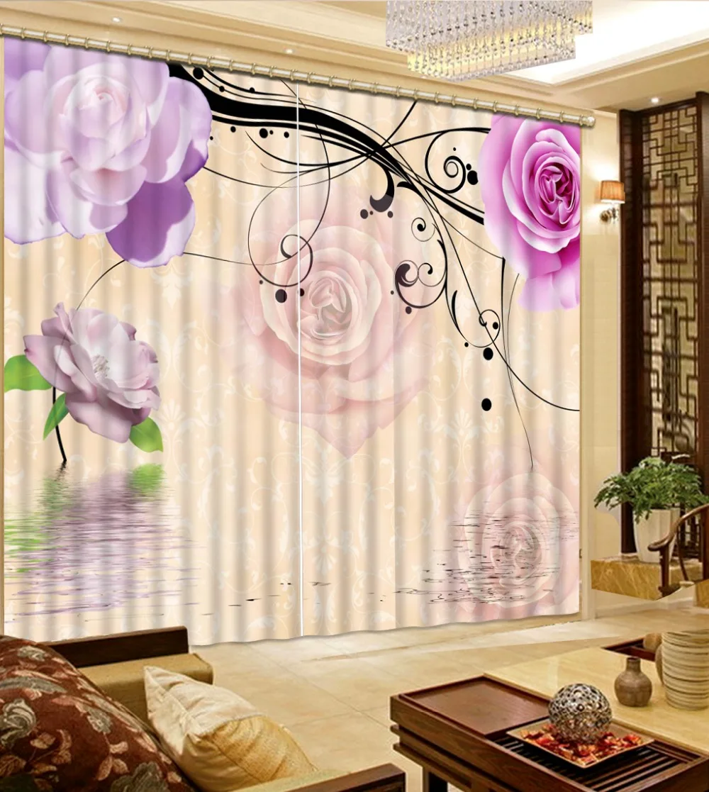 

High Quality Customize size Modern window curtains for living room purple flower custom curtain