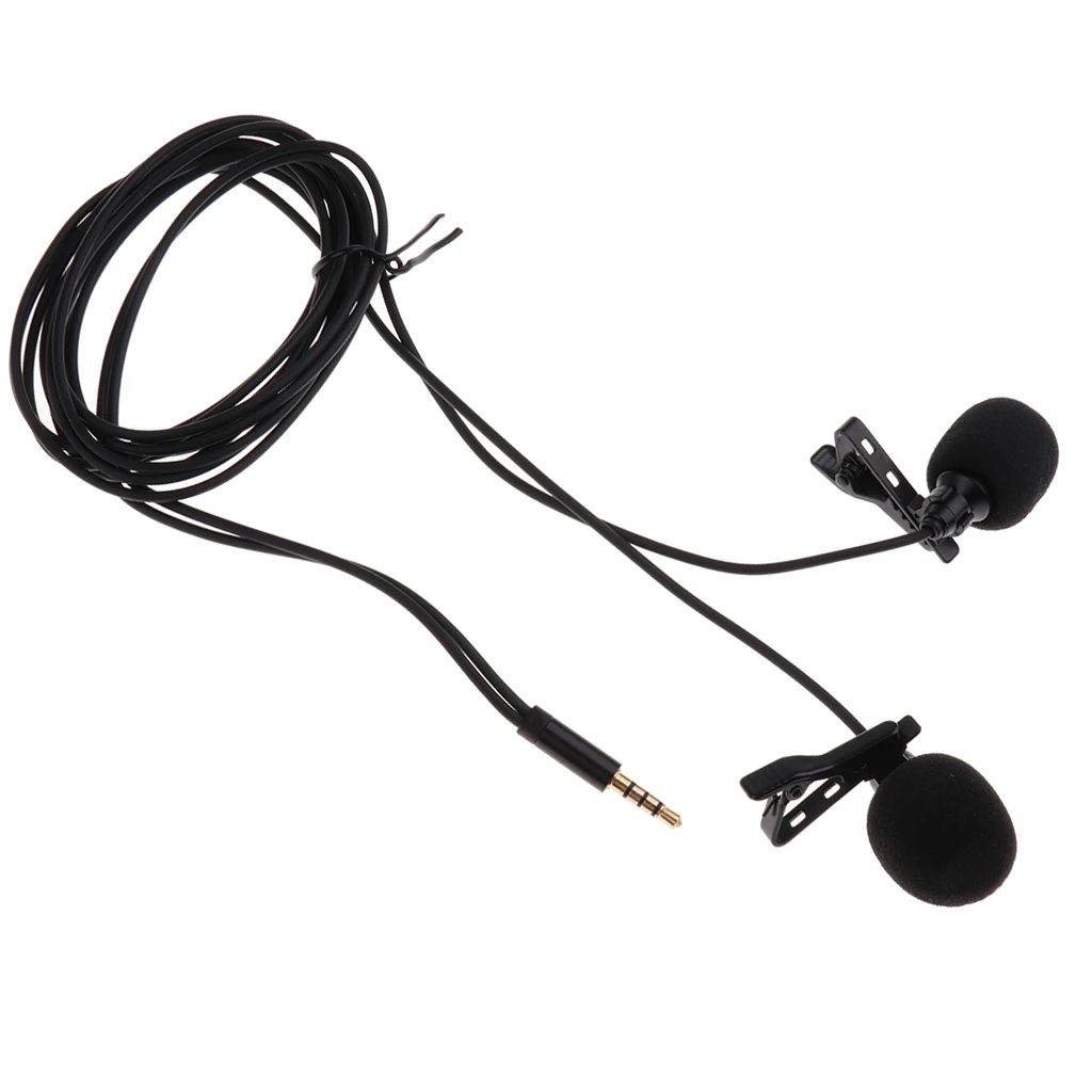 3.5mm Plug Clip-on Wired Microphone Lapel Collar Dual MIC Black for Interview Voice Chat Online Karaoke Accessory