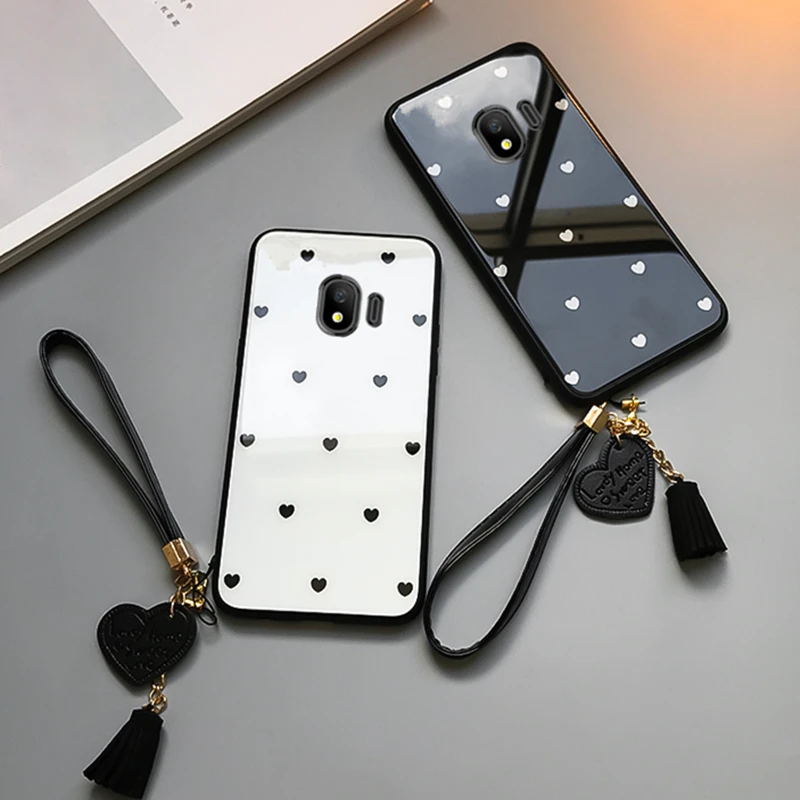

Case & Strap For Samsung Galaxy j8 j6 j4 2018 j5 j7 Prime For Samsung j4 j6 j8 2018 j5 Prime Cover Small Heart Glass Hard Casing