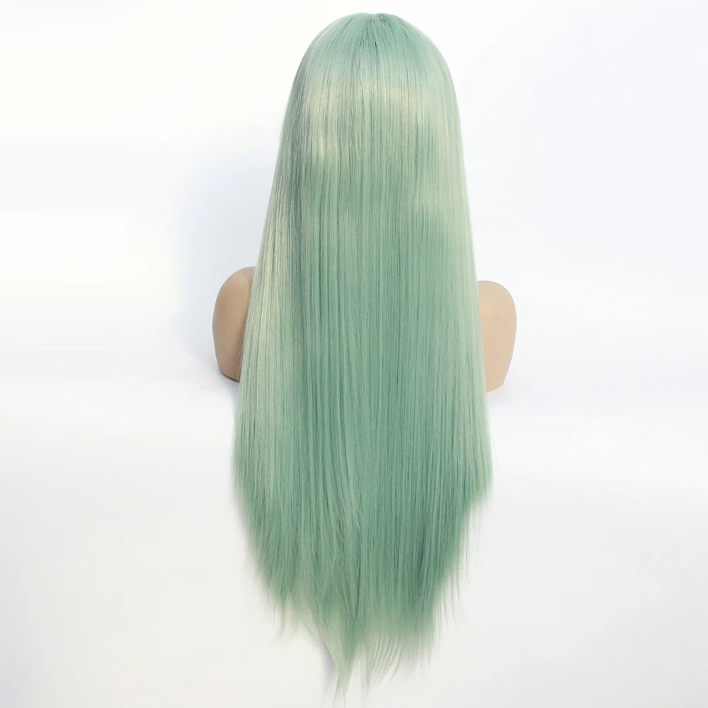 Мятно-зеленые парики, длинные, половина, ручная вязка, синтетический парик, натуральные, прямые, без клея, парики для женщин, Термостойкое волокно