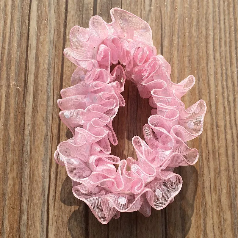 

2pcs ruffle dot hair ring Elastic Ponytail Holders Hair Accessories Cute Girl kids Rubber Bands Tie Gum scrunchy for girls