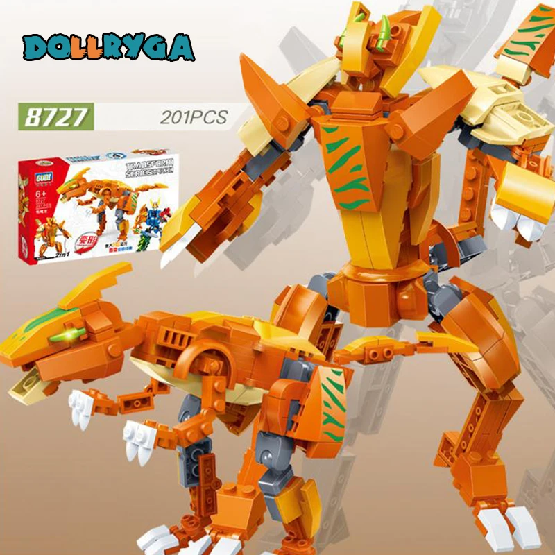 DOLLRYGA 201pcs Robot Deformation Dinosaur Figures Building Blocks 8728 Building Block Toys For Boys Compatible legoing Kid Gift