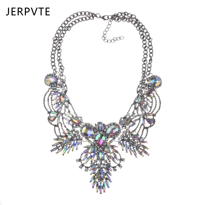 

JERPVTE Bohemia Style Double Chain Crystal Necklaces & Pendants Layered Statement Necklace For Women
