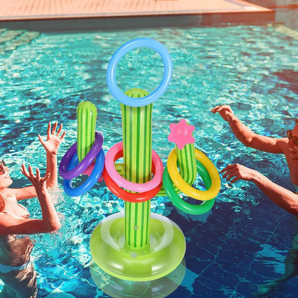 

5PCS/set Inflatable Cactus Ring Toss Game Set Floating Swimming Ring Summer Outdoor Children's Intelligence Interactive Game