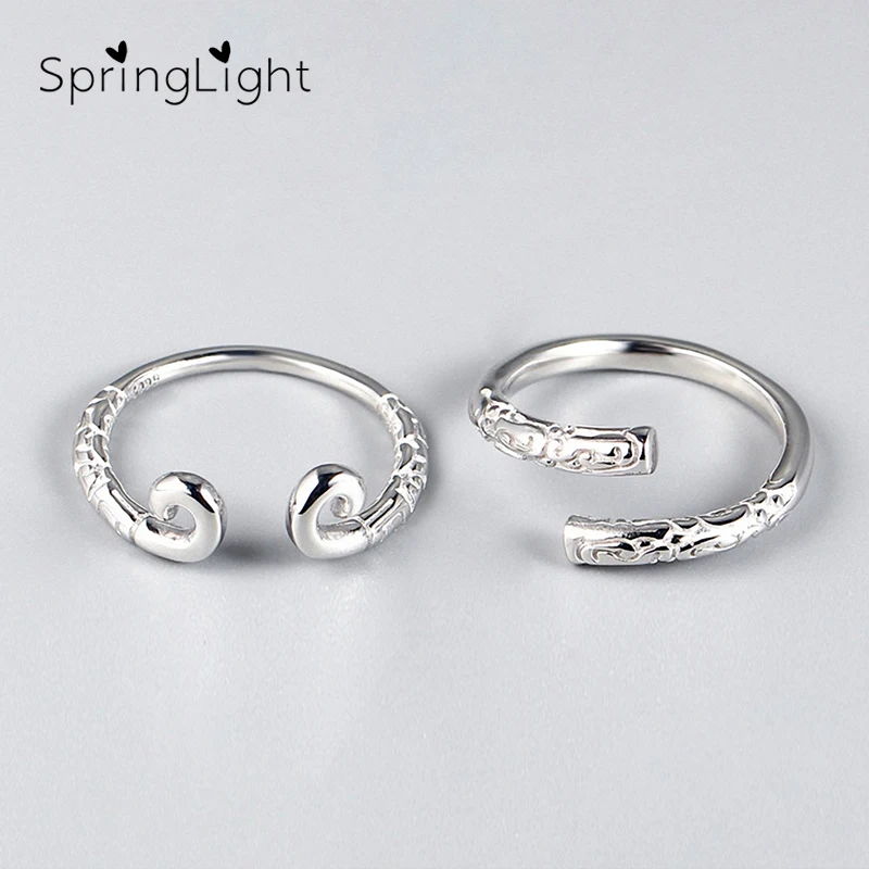 

SpringLight Real 925 Sterling Silver Creative Designer Fine Jewelry Adjustable Tightening-Crown Couple Rings for Women Bijoux