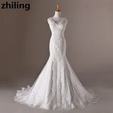 Charming Mermaid Lace Wedding Dresses Sexy V-neck Bridal Wedding Gown Robe De Mariage Customized Bride Dress