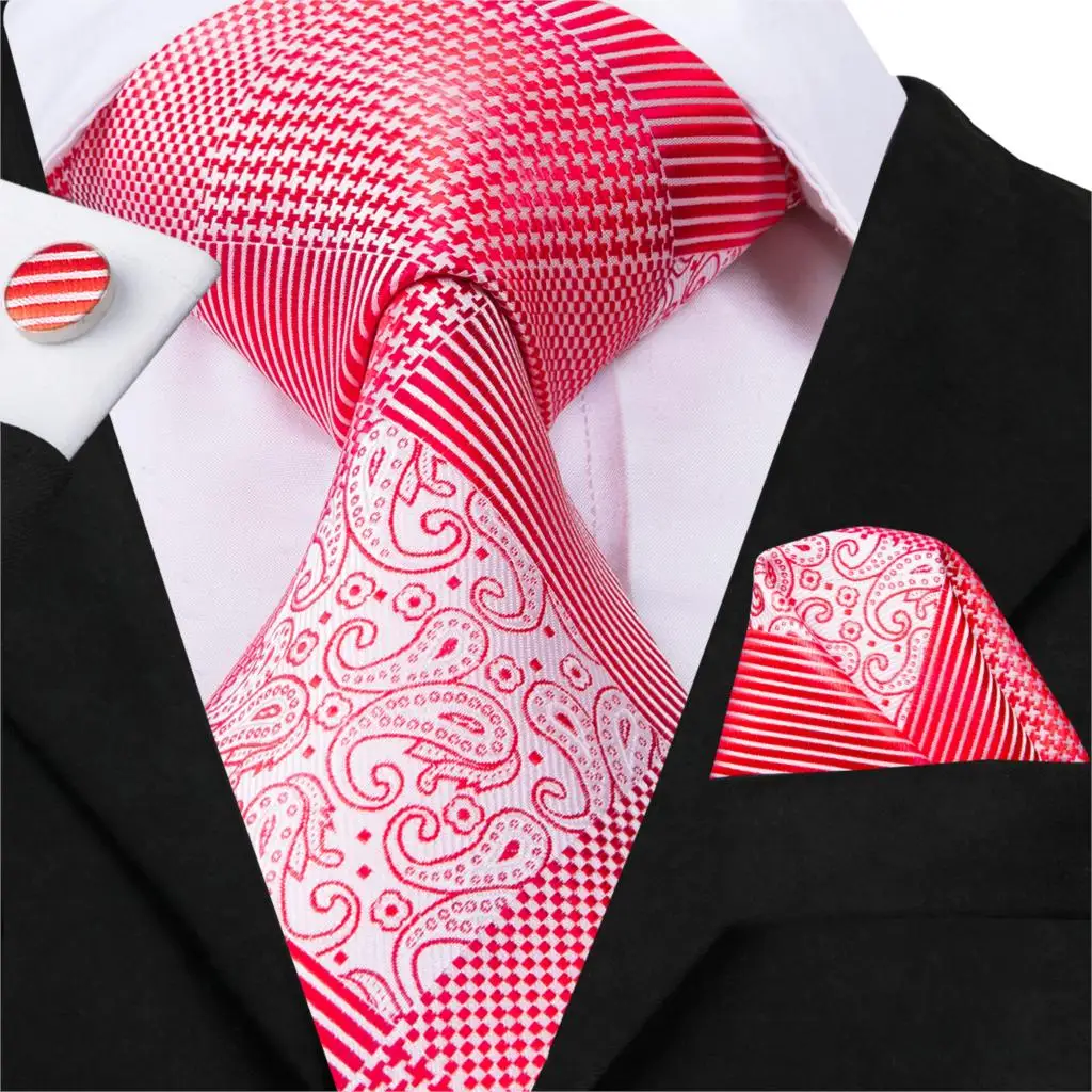 Formal Gents Mens Jacquard Woven Polyester Necktie Tie+Hanky+Cufflink Set 