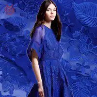 American style luxury blue floral embroidery georgette silk fabric for wedding party dress silk tissu tecidos stoffen SP4721