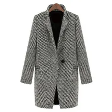 Европейский Стиль, модная теплая клетчатая верхняя одежда, шерстяные пальто для женщин, с длинным рукавом, с одной пуговицей, универсальные шерстяные, большие размеры 4XL