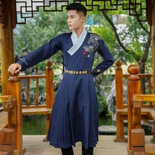 Мужское платье-ханьфу, традиционные китайские танцевальные костюмы, народное платье династии Цин, костюм, сценическая одежда DN2569