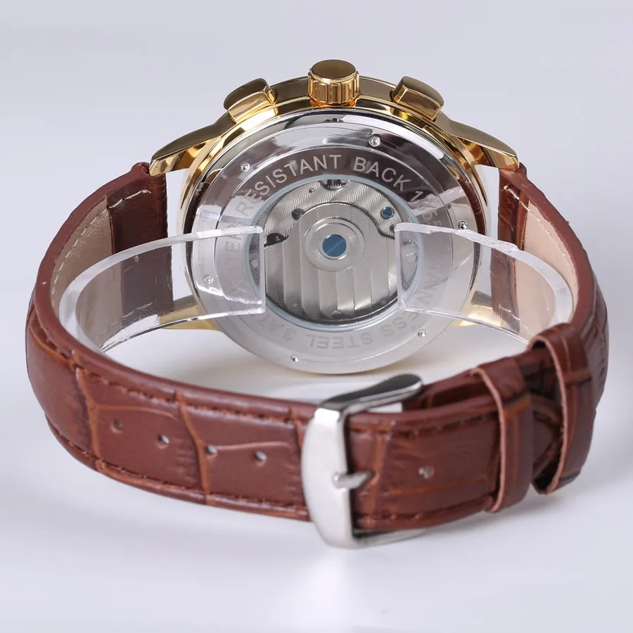 Мужские автоматические механические часы, мужские наручные часы с ремешком из натуральной кожи, роскошные брендовые золотые дизайнерские часы