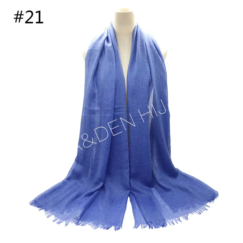 Высокое качество простой Макси-шарф хиджаб бахрома Модные женские мягкие шали фуляровый, мусульманский хиджаб Популярные Твердые хлопковые шарфы - Цвет: 21