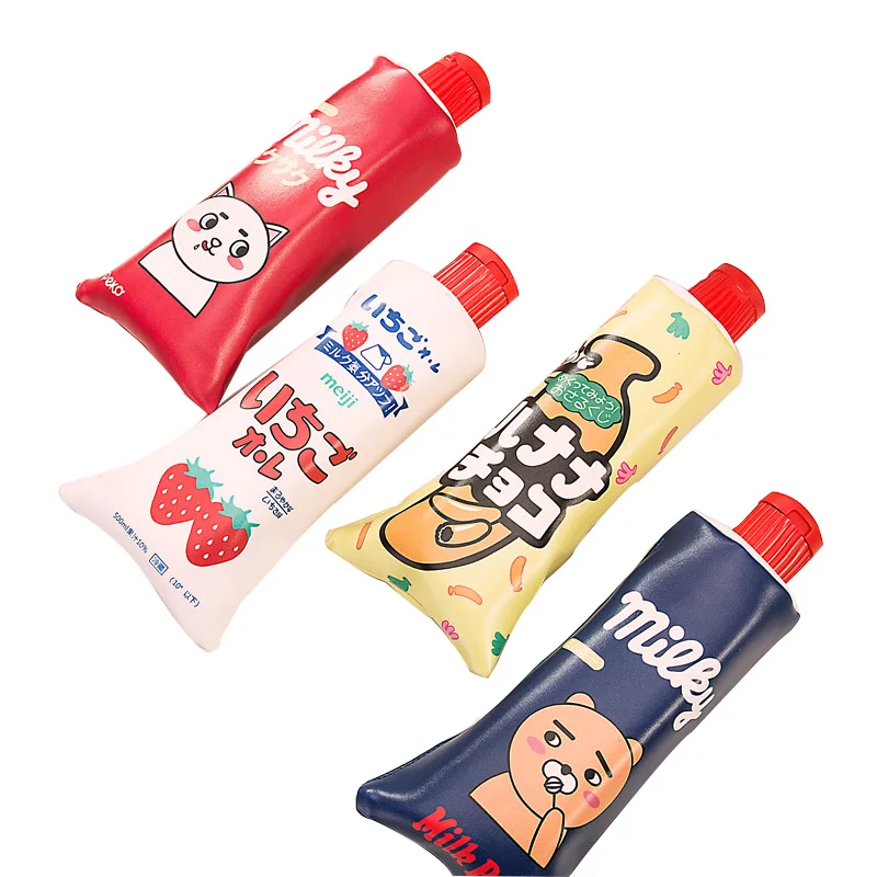 

1 pcs Kawaii cute Simulation toothpaste PU Leather Milk bottle Pencil Case Stationery pencil case sharpener school supplies