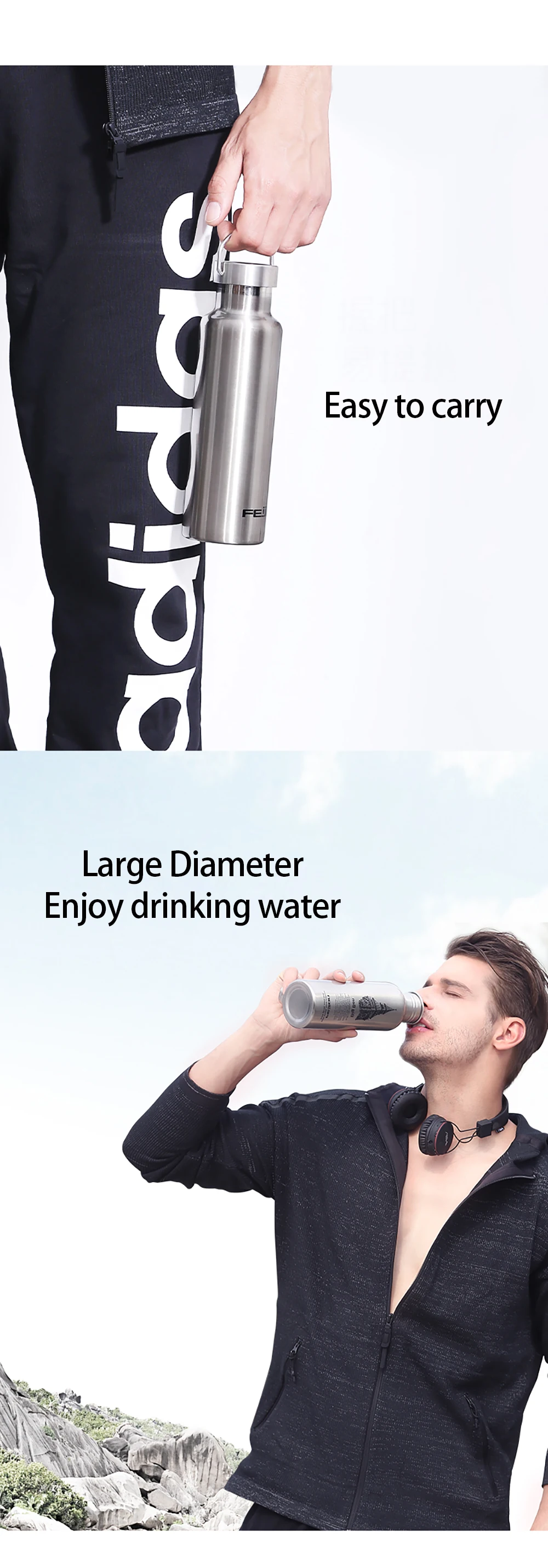 Feijian Sports Thermos bottle Stainless Steel Insulated Outdoor Drinking Water Bottle Vacuum flask travel kettle shaker