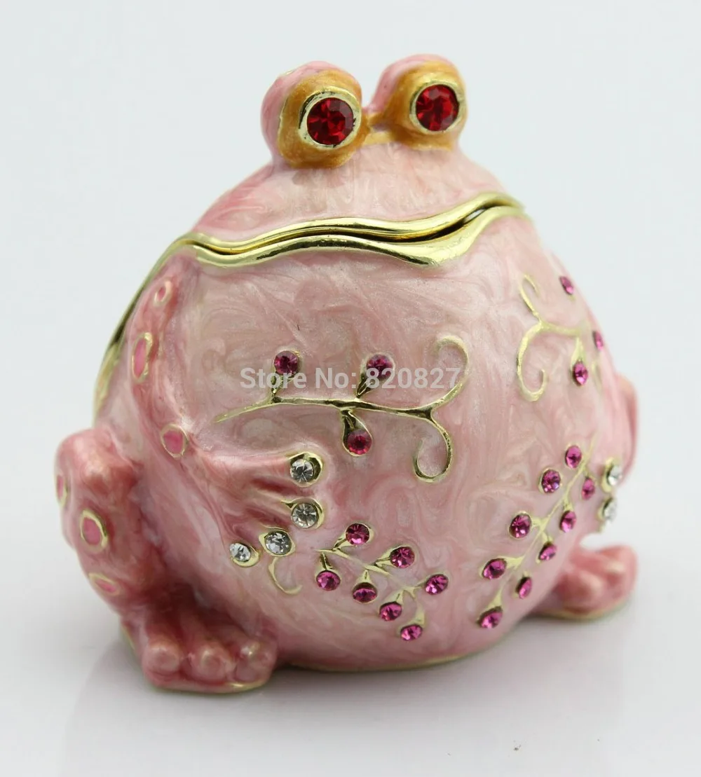 

Free Shipping Pink Color Round Frog Bejeweled Collectible Trinket Jewelry Box