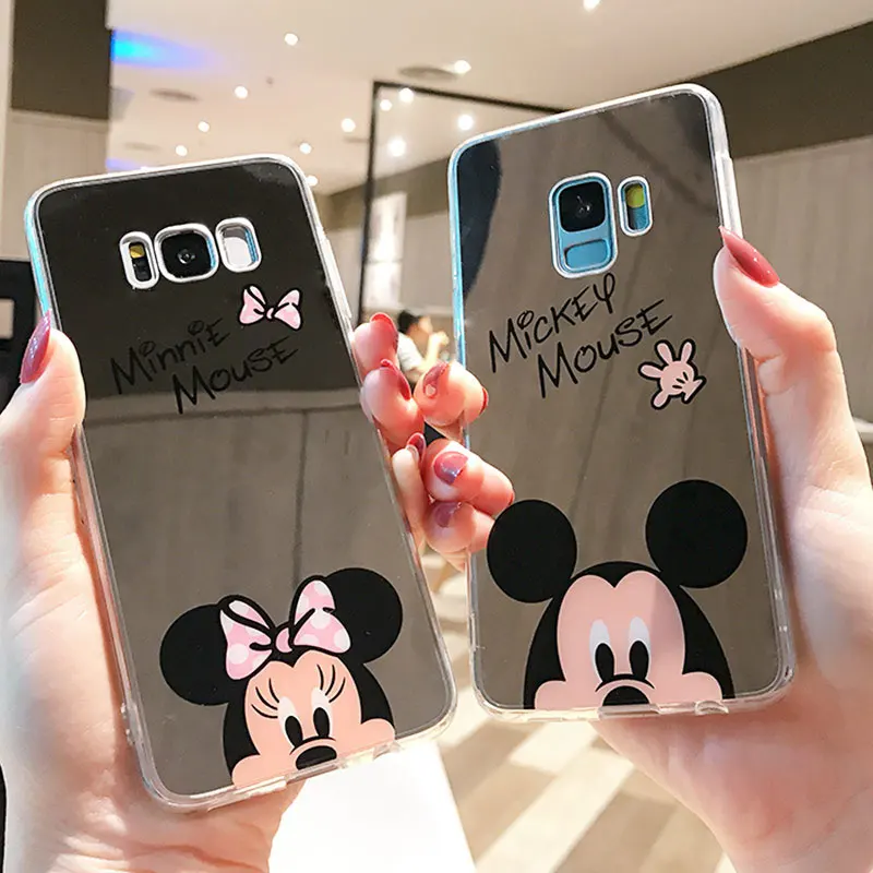 

High Quality Phone Case For Samsung Galaxy S8 S9 Plus Note 8 For iPhone 8 7 6 5SE 5S 6S Plus X Mickey Minnie Mirror Cover Cases