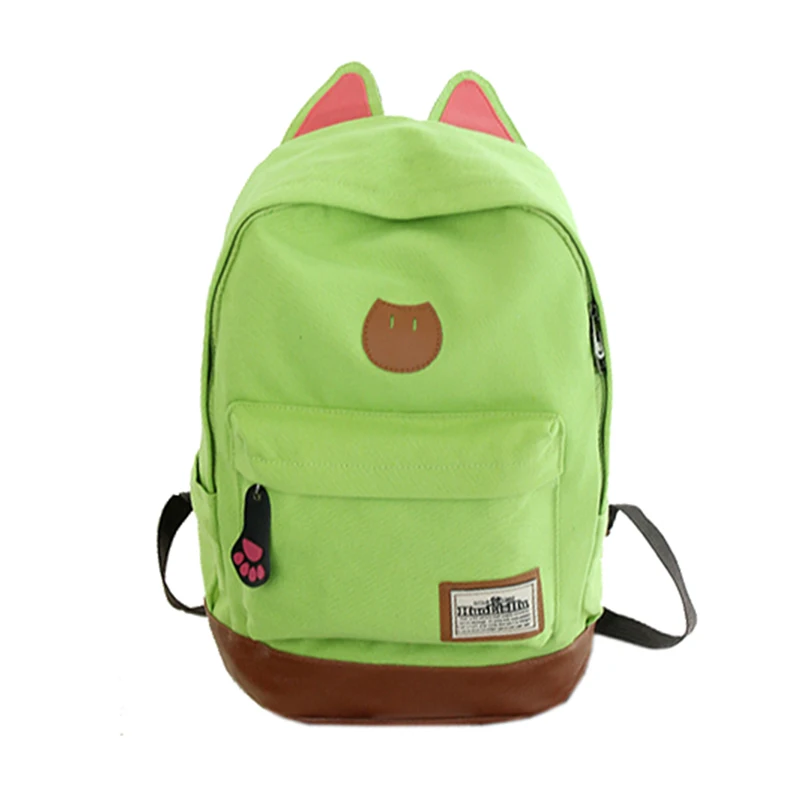 Холщовый рюкзак для женщин, девочек, ранец, школьные сумки, милый рюкзак с изображением кошки, школьный рюкзак, Детские Мультяшные сумки с кошачьими ушками
