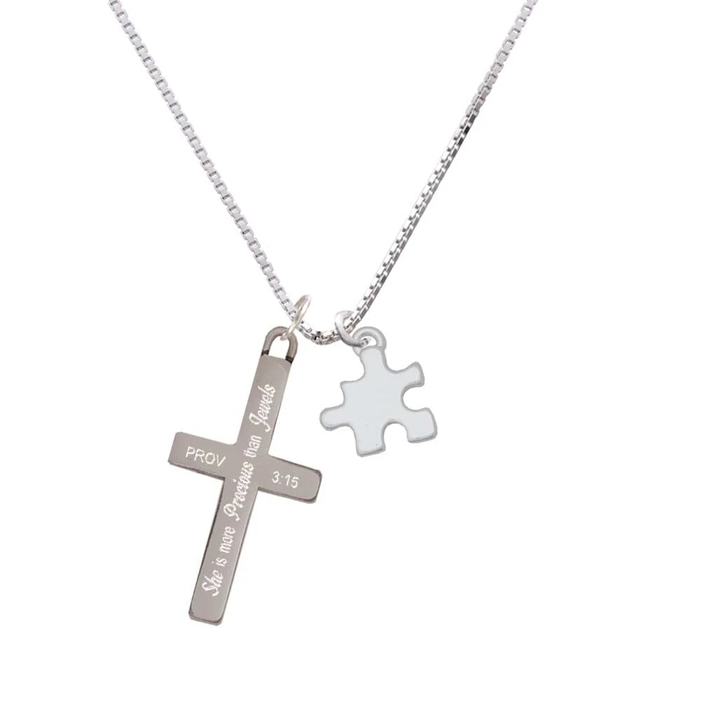 Puzzle Piece - She is More Precious - Cross Necklace