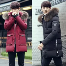 B Men Medium Long Hooded Jackets Coat Winter Thicken warm male Outerwear Parkas fur collar Dismountable cotton-padded jacket 2018 new winter children jackets teenage girls winter jacket fur hooded collar medium long warm kids parkas warm outerwear