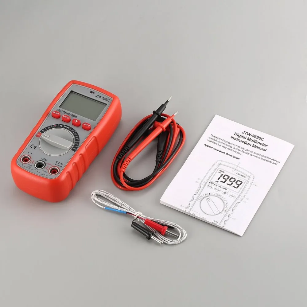 JTW 8620C цифровой мультиметр AC/DC 1999 отсчетов Вольт Ампер Ом Температура Частота Диод