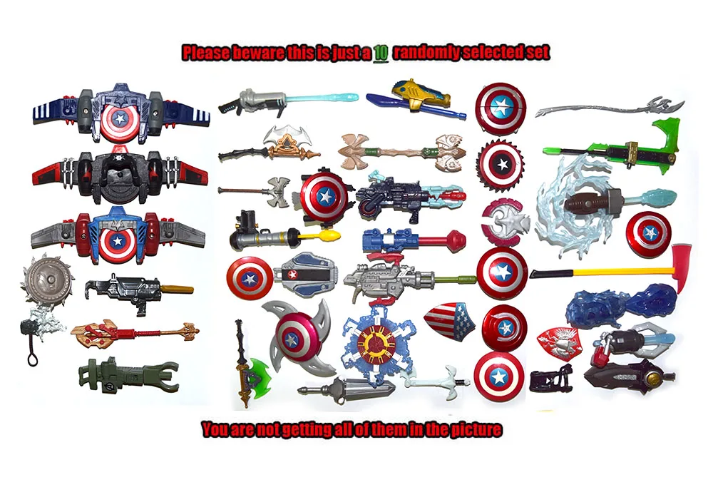 

Lot of 10 Random Marvel Universe Captain America Thor Shield Weapons Accessories