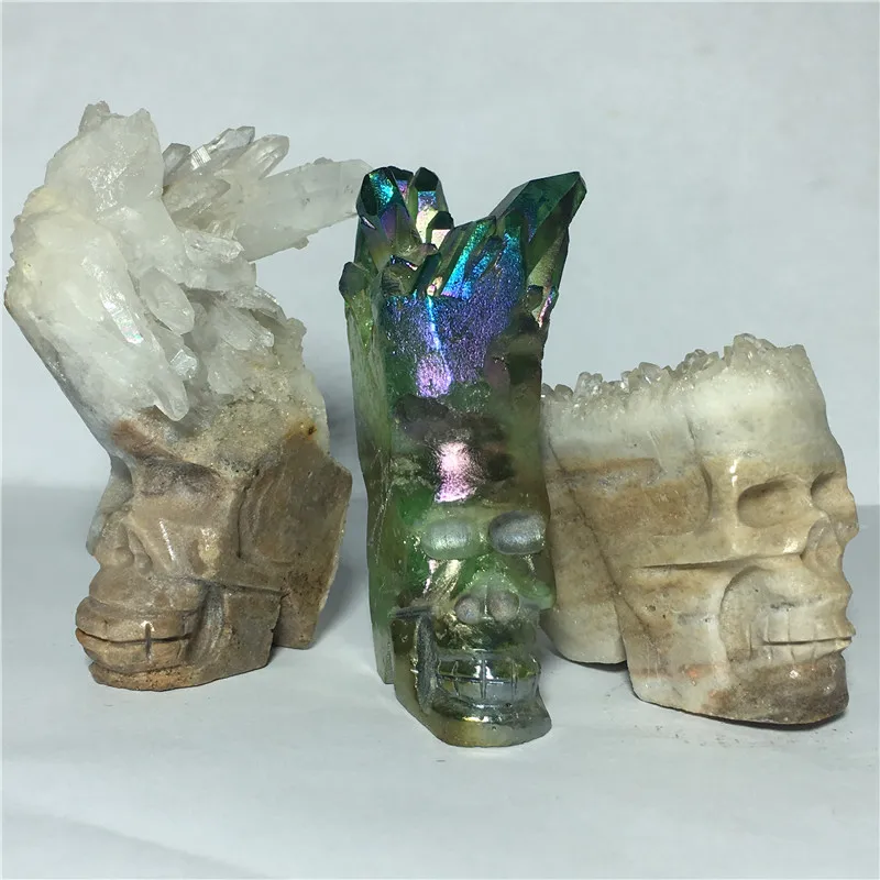 

skull Narural quartz Crystal Stone and craft reiki healing Decorative skull