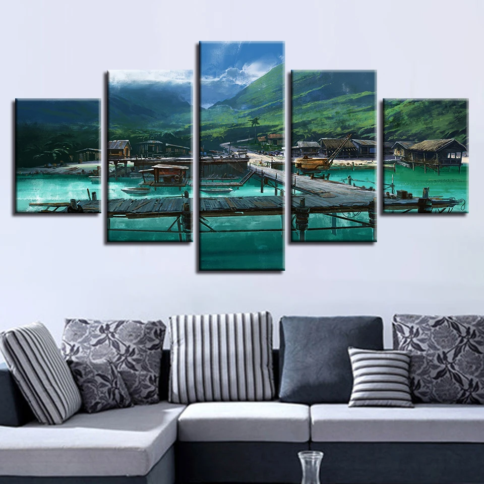 

Wall Art Home Decor Painting Canvas 5 Panel Bridge Landscape For Living Room Modern HD Printed Pictures Poster Cuadros Frame