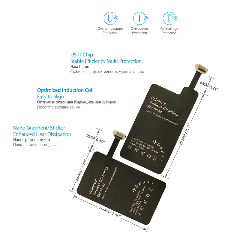 Type C Qi Беспроводное зарядное устройство приемник USB-C зарядки TI-Chip приемник адаптер для huawei Honor Note 8 все Android USB C устройства