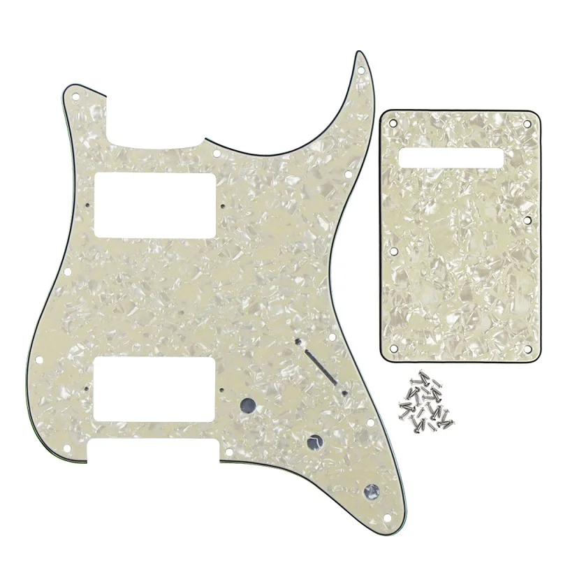 FLEOR набор из 11 отверстий HH электрогитара Pickguard Script Plate& Back Plate& Шурупы Для США Strat Стиль гитары запчасти - Цвет: Aged Pearl 4ply