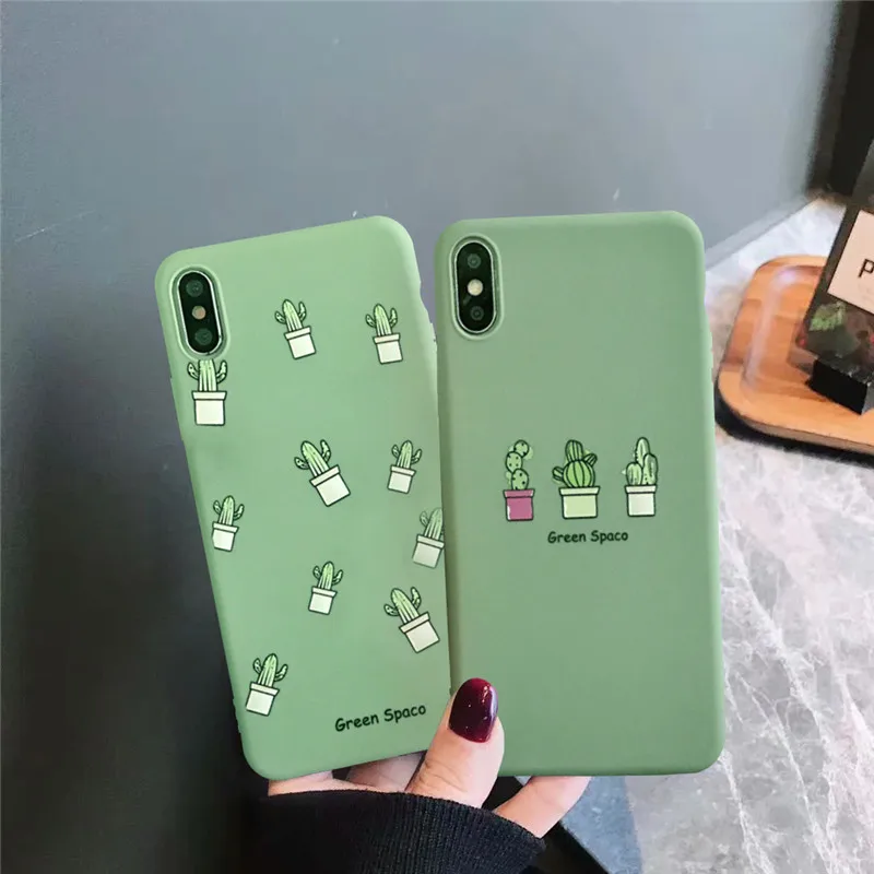 JAMULAR милый Зеленый Кактус в горшке парный чехол для iPhone XS MAX X XR 7 8 6 6s Plus Мягкий ТПУ
