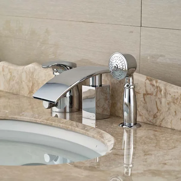 Modern Waterfall Bathroom Tub Faucet W/ Hand Shower Sprayer Diverter