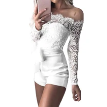 Women Summer Personality All-match Solid Color Off Shoulder Lace Long Sleeve Lace-up Jumpsuits