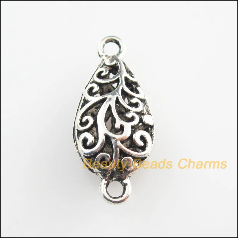 

New 3Pcs Tibetan Silver Tone Flower Teardrop Charms Connectors 13x29mm