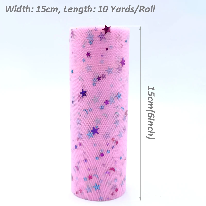 10Yard 15cm Star Glitter Tulle Roll Wedding Decoration Craft Tulle Fabric Tutu Dress DIY Organza Baby Shower Party Supplies