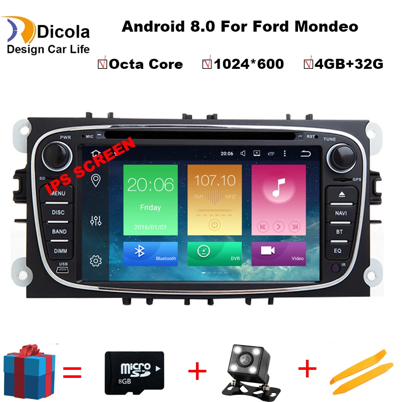

Android 8.0 Octa Core 1024*600 RAM 4G Car DVD Player GPS For FORD Mondeo S-MAX Connect FOCUS 2 2008 2009 2010 2011 with wifi
