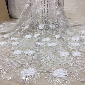 

Embroidered Tulle Lace Fabric,pink seqions Pearls Lace Applique Fabric For Wedding, African 3D Flower Lace Fabric High Quality