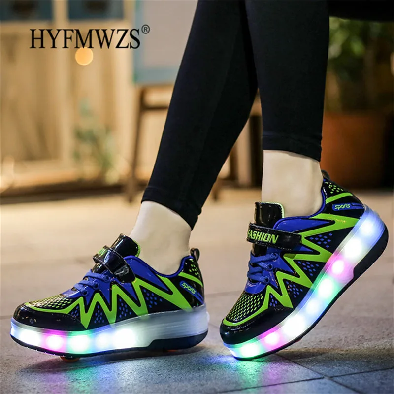 

HYFMWZS Children's Heelys Shoes Fashion Designers Detachable Single-Wheel Roller Skates Two-Wheel LED Heelys Shoes Kids Skates