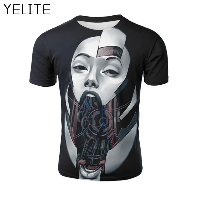 

YELITE Robot New Mens 3D Skull Rose T Shirt Casual Chin detachment T-shirt Male Tops Print Short Sleeve pumpkin T-shirt O-neck