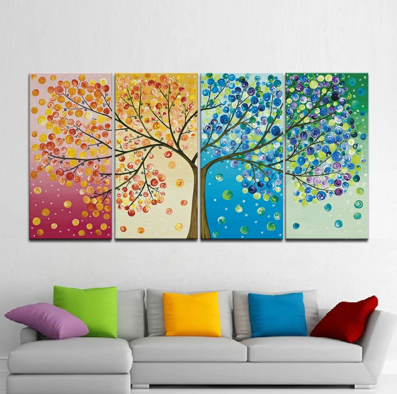 

The Tree with Four Seasons Frameless Paintings 4pcs (No Frame) Printd on Canvas Arts Modern Home Wall Art HD Print Painting
