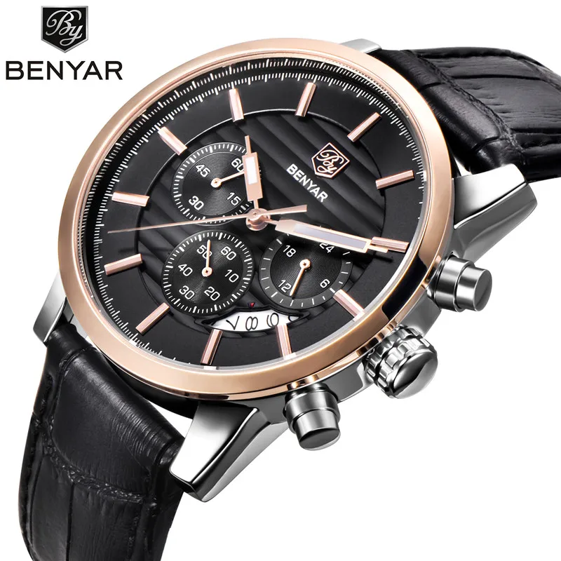 

Relogio Masculino Mens Watches Top Brand Luxury Men Military Sport Watch Leather Quartz Clock erkek saat BENYAR