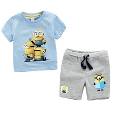 2016 mode Enfants Vêtements Ensembles pour l’été Marque Garçon sport costume de coton populaire de bande dessinée T-shirt + shorts occasionnels 6 7 8 ans